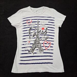 Paris Tour Eiffel Tower White Short Sleeve Cotton T-Shirt Women's M